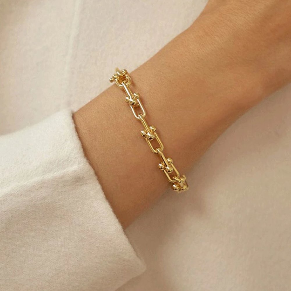 NEW Silver Gold Vintage Vintage Lock Chain Bracelet - Picture 2 of 6